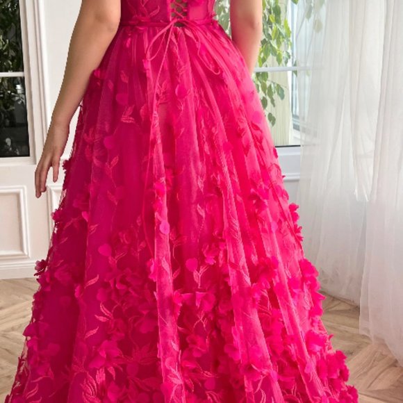 Teuta Matoshi Fuchsia Elegance Lace Gown - Picture 3 of 4